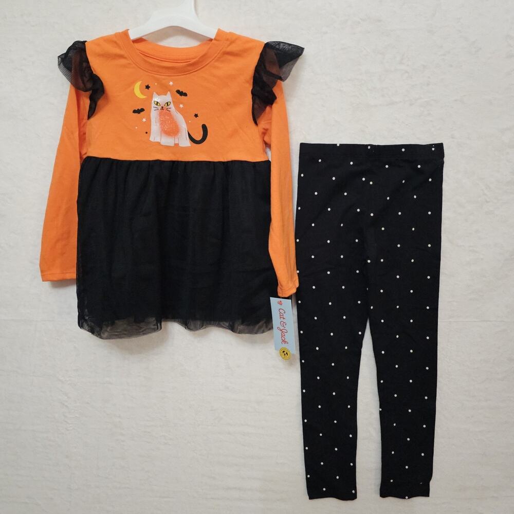 NWT Girls Halloween Set 2T Spook Cute Festive Whimsical Cat Kitten Bat Leggings